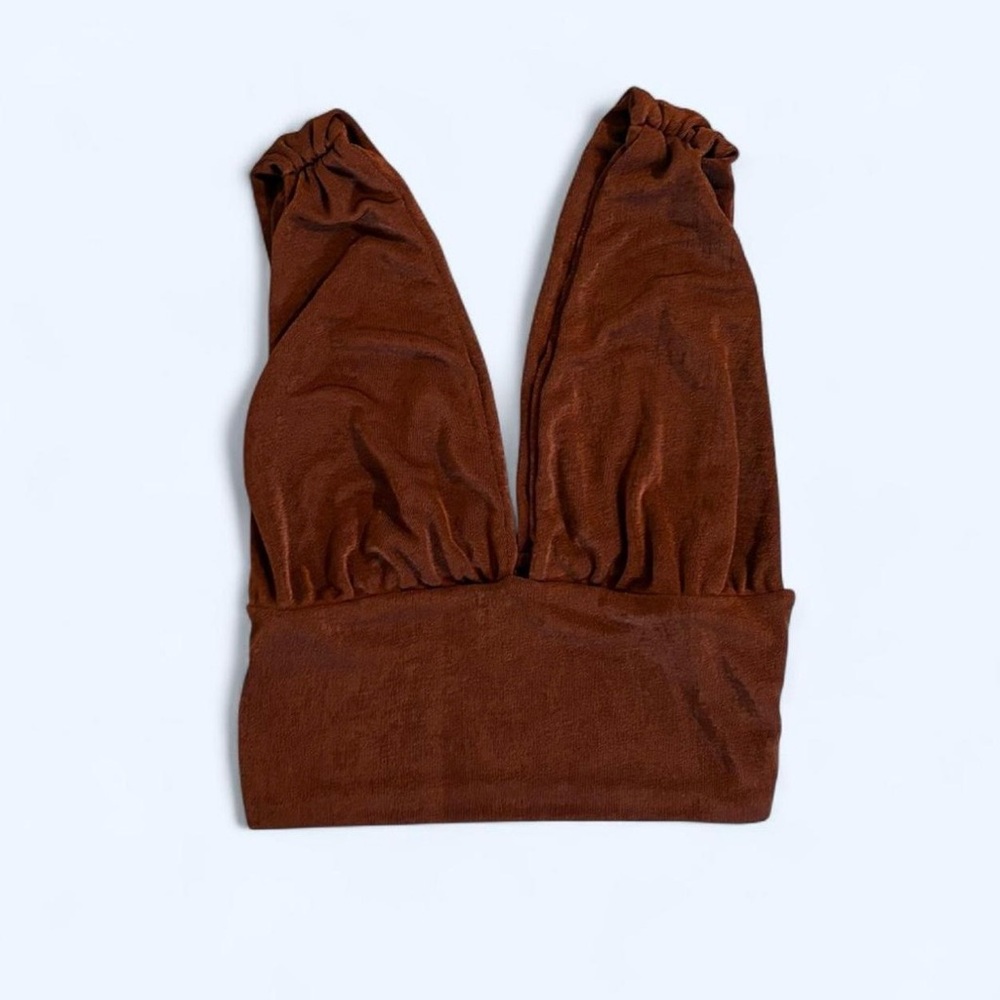 Brown V-Neck Crop Top